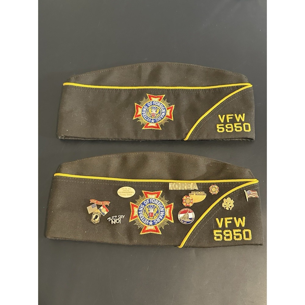 Veteran Of‎ Foreign Wars Hat & Pins Lot Of 2 Hats Size 7 1/8
